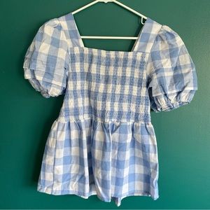 NWT Grace + Karma Blue Gingham Puff Sleeve Top